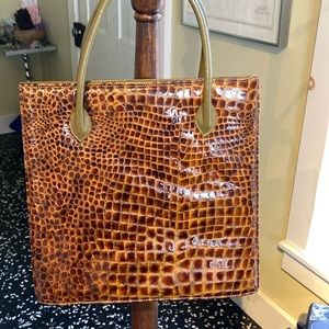 Unique faux patent leather and real leather purse crocodile print handbag